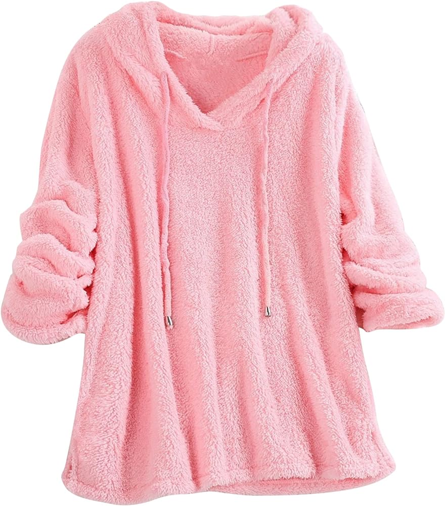 Lu's Chic Women's Sweatshirt Sherpa Fleece Hoodie Oversized Pullover Fuzzy Pajama Tops