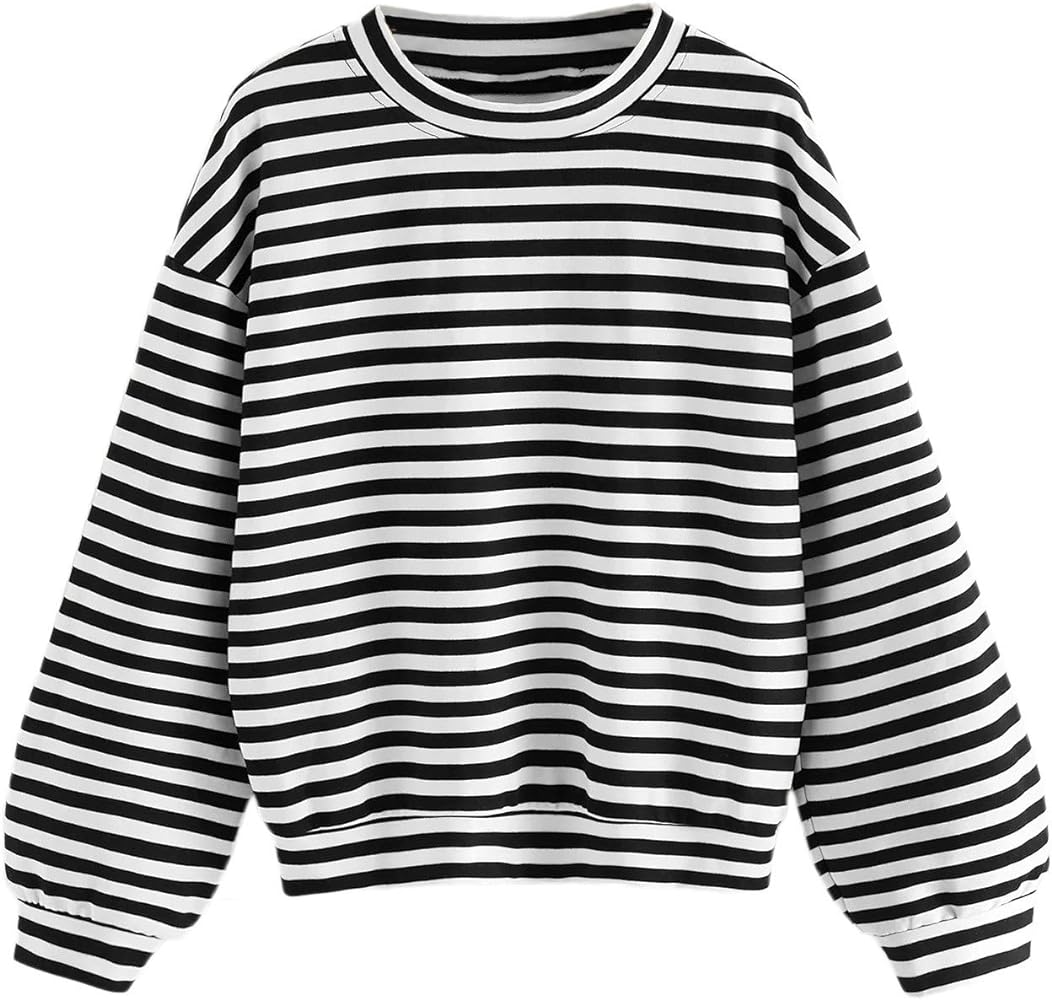 Floerns Women's Drop Shoulder Striped Long Sleeve Sweatshirt