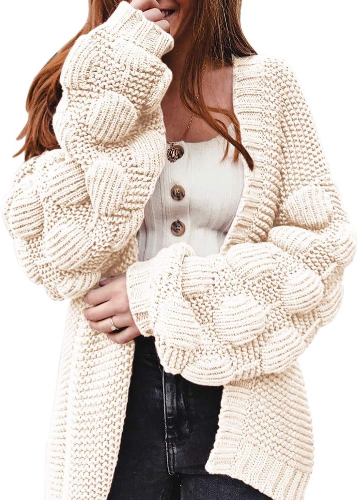 FERBIA Women Oversized Cardigan Knitted Cute Chunky Sweaters Wrap Long Fall Pom Pom Open Front Knit