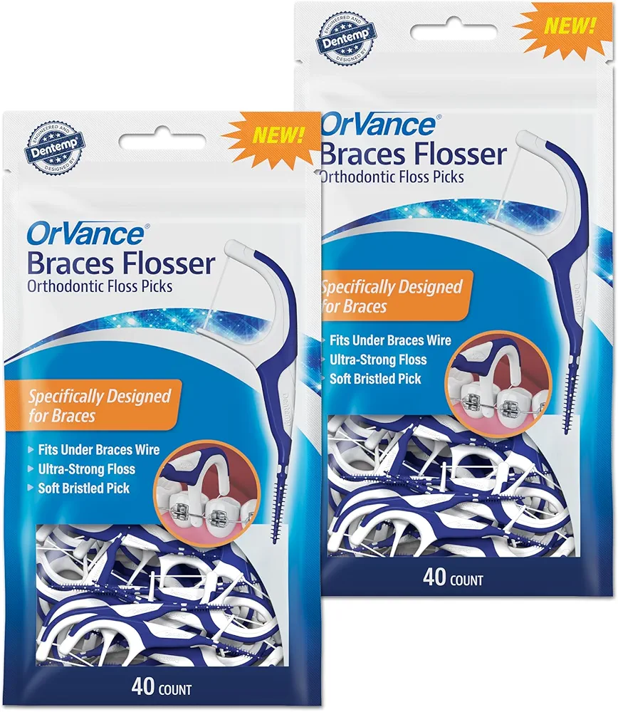 Braces Flosser - Designed for Braces for an Easy & Effective Clean, Ultra Strong Floss - 40 Count (Pack of 2)