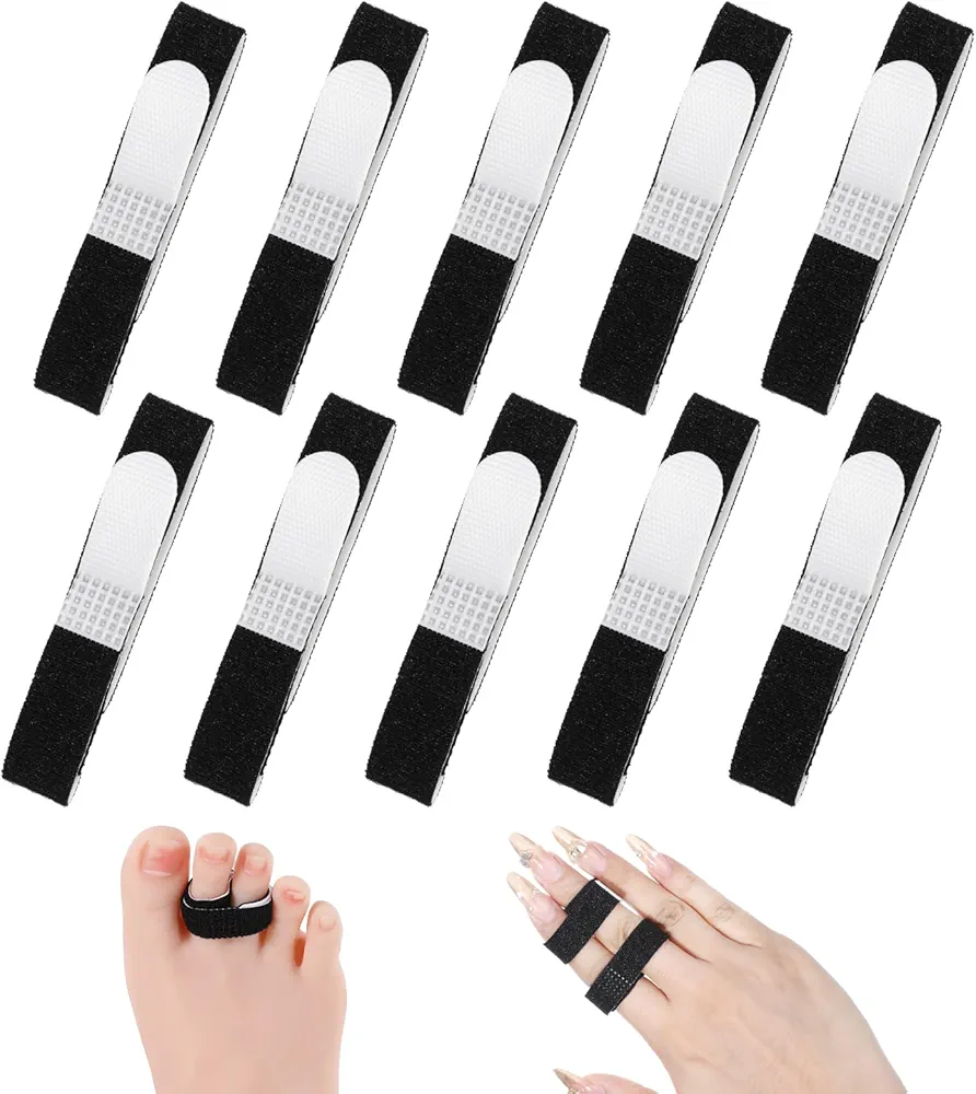 10 Pcs Buddy Tape Finger Straps Adjustable Padded Finger Splint Hook and Loop Washable Reuseable Support for Injured Pinky Ring Middle Index Finger Solution