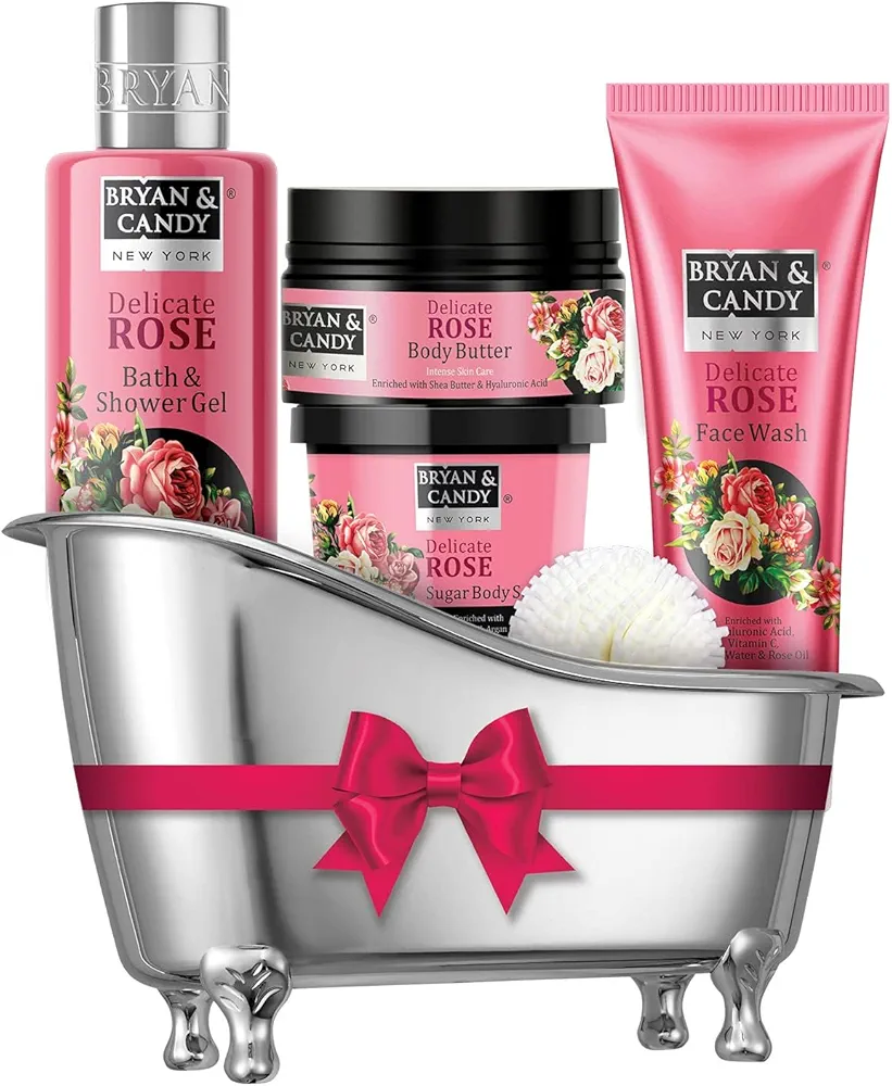 Bath Sets for Women Gift - Delicate Rose Bath Gift Set For Women, Spa Gift Baskets for Women Gift, Spa Set for Women Gift, Spa Baskets for Women Gift, Gift Boxes for Women, Spa Gift Sets for Women