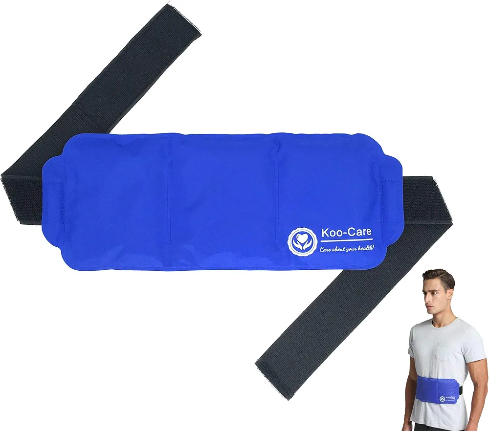 Koo-Care Large Ice Pack Gel Hot Cold Therapy Pack - Wraps Around Shoulder, Waist & Lower Back, Belly, Thigh, Knee, Shin, Ankle - Great for Injuries, Sprain, Bruise - 13.2" x 5.9"