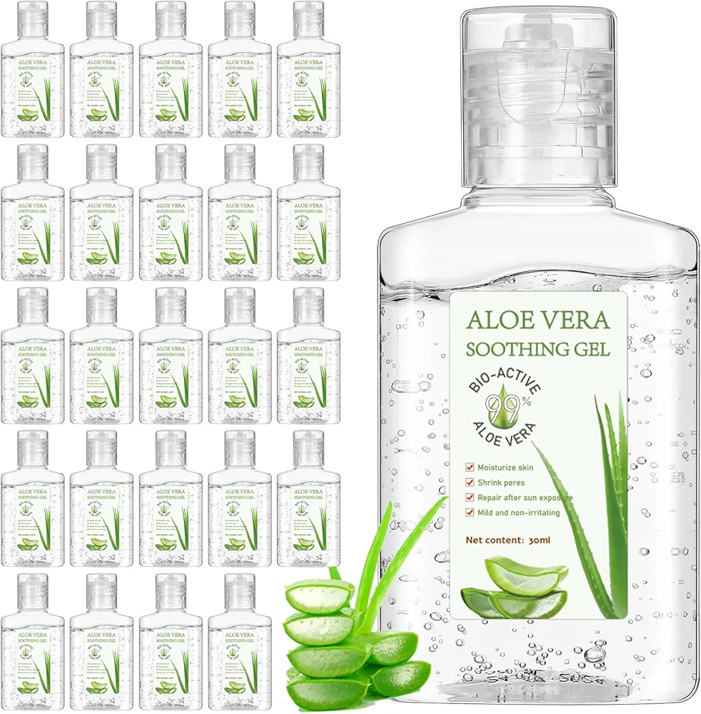 24 Pcs Mini Aloe Vera Gel 1oz Soothing Moisture Aloe Gel Travel Size Aloe Vera Gel Moisturizing Face Skin Aloe Vera Gel Bulk for Thank You Gifts Summer Beach Wedding Party Supplies (Aloe Vera)