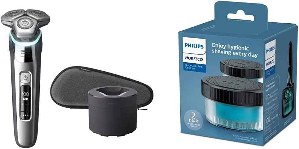 Philips Norelco Shaver 9500, S9985/84 + Philips Norelco 2pk Quick Clean Pod Replacement Cartridge, CC12/52