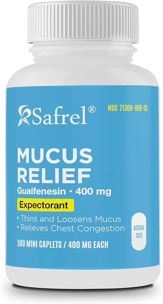 Safrel Pharma Mucus Relief Guaifenesin 400 mg - Fast Acting Expectorant, Thins and Loosens Mucus, Relieves Chest Congestion, Cough, Cold and Flu (500 Count (Pack of 1))