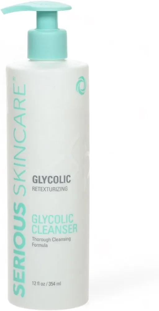 Serious Skincare Glycolic Cleanser 12 oz. - Glycolic Acid Skin Retexturizing Facial Wash - Aloe Leaf Juice – Normal, Oily, Combination Skin - Creamy Deep Pore Cleansing Formula