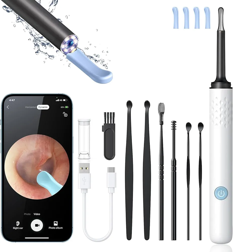 Ear Wax Removal, Ear Cleaner with Camera and Light, Ear Wax Removal Kit, Ear Wax Removal Tool Camera with 1080P, Ear Cleaning Kit with Spoons, Ear Camera for iOS & Android (Off-White)