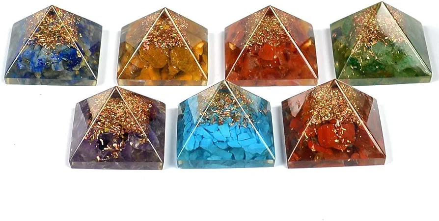 Set of 7 Chakra Orgone Pyramid Set Healing Crystal Reiki Chakra Orgone Stone Pyarmid Metaphysical