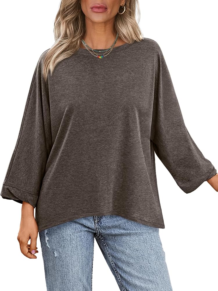 AUTOMET Womens Tops 3/4 Length Sleeve Long Sleeve Shirt Dressy Casual Loose Fit Blouse Crewneck Basic Tee Fall Top 2024