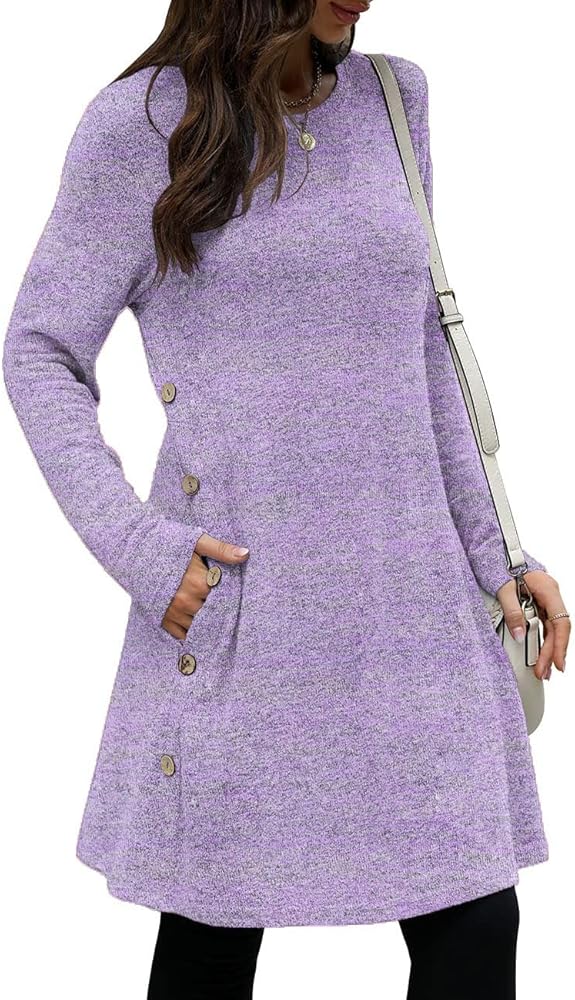 Beimuc Women's Long Sleeve Winter Dresses with Pockets Side Button Casual Sweaters