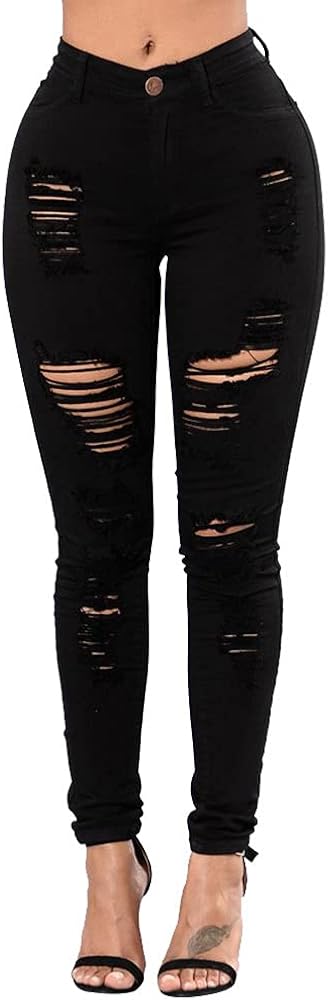 TKMUNY Women's High Rise Stretch Skinny Ripped Jeans Distressed Denim Leggings