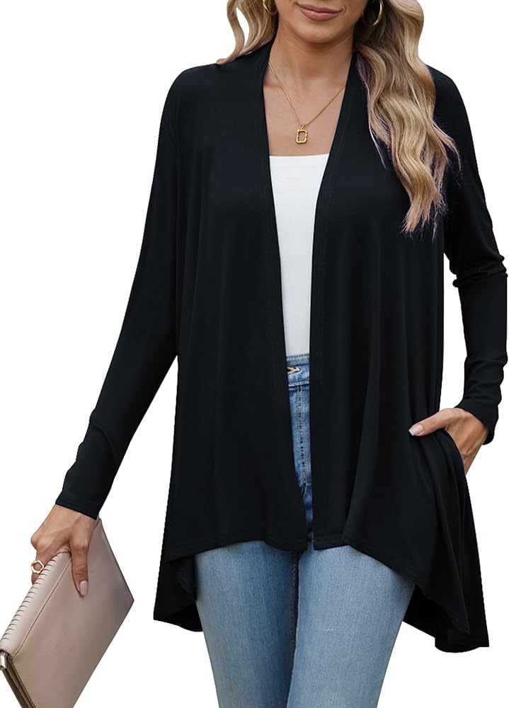 POGTMM Women's Open Front Casual Long Sleeve Lightweight Drape Cardigans Sweater Duster with Pockets (S-3XL)