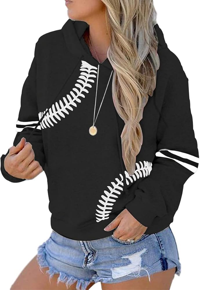 ETATNG Womens Baseball Hoodies Long Sleeve Casual Athletic Loose Pullover Baseball Mom Sweatshirts with Pockets