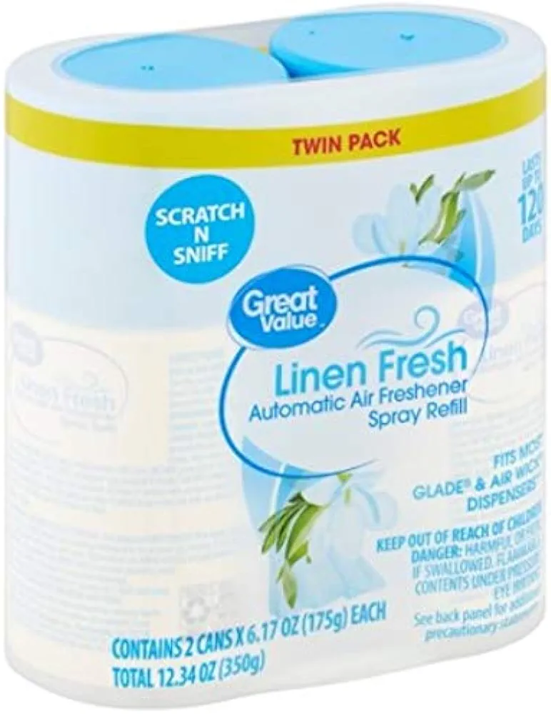 Great Value Automatic Air Freshener Spray Refill, Linen Fresh, Twin Pack, 12.34 oz