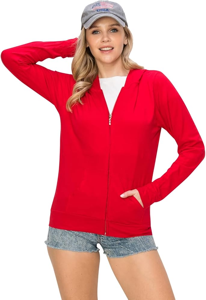 Lightweight Cotton Zip-Up Hoodie Jacket - Comfy Casual Active Plain Everyday Wear