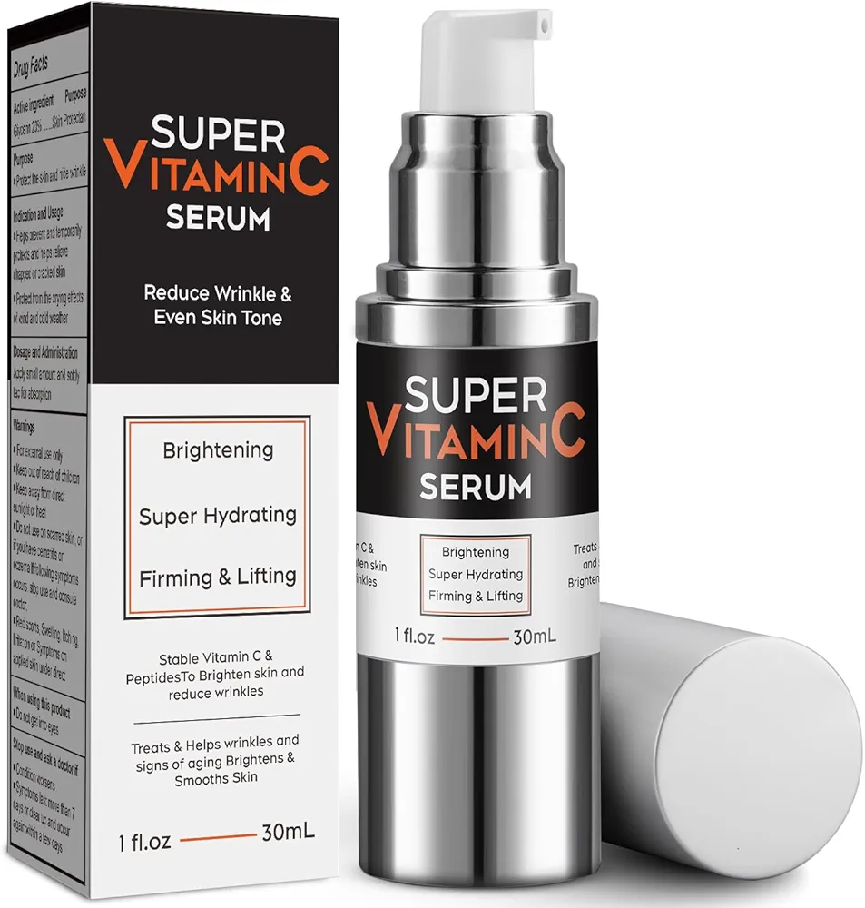 Super Vitamin C Face Serum with Formula Hydrates, Firms, Lifts, Targets Age Spots, Potent Anti Aging, Wrinkles, & Smooths Skin, Cruelty Free -For All Skin Types. 1 fl oz