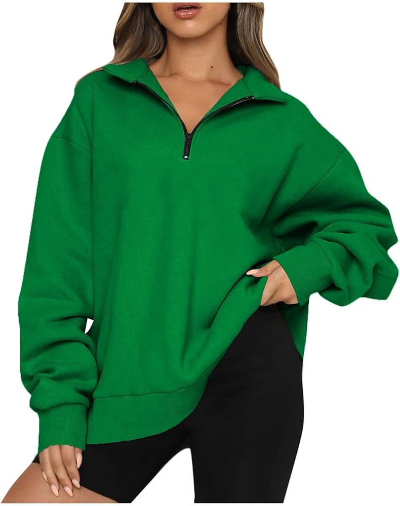 COTECRAM Women Casual V Neck Hoodies Y2k Trendy Oversized Pullover 1/4 Zip Long Sleeve Cute Sweatshirt Plus Size Aesthetic Hoodietops Fall Fashion Clothing Comfy Sweaters For Women(D Green,Medium)