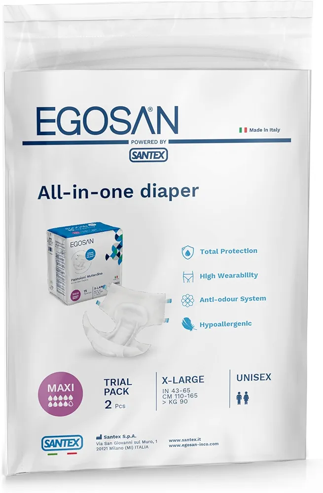 EGOSAN Maxi Incontinence Adult Diaper Brief Maximum Absorbency and Adjustable Tabs for Men and Women (Diapers, 2 Count (X-Large Sample))