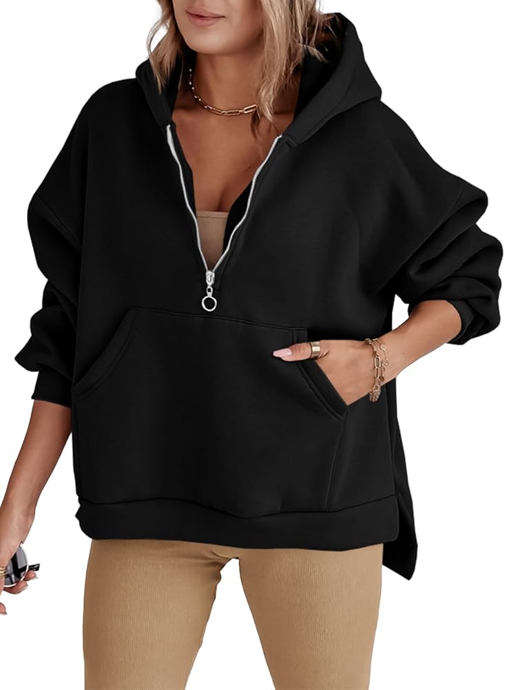 Fisoew Womens Oversized Half Zip Hoodies Long Sleeve Casual Sweatshirts Fall Pullovers with Pockets