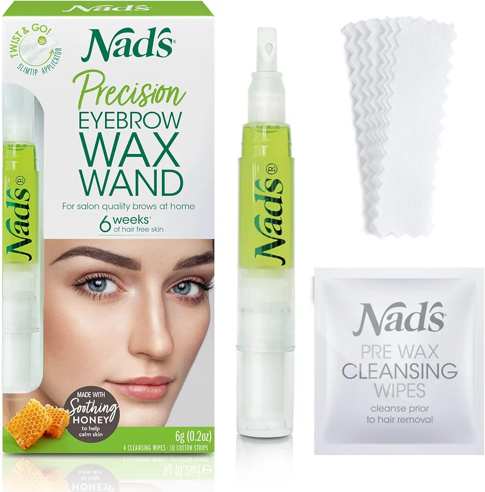 Nad's Eyebrow Shaper Wax Kit Eyebrow Facial Hair Removal Delicate Areas Cotton Strips, Cleansing Wipes, 0.2 Ounce (Pack of 1)