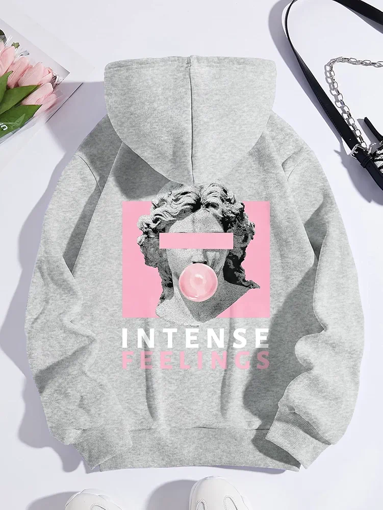 2022 Winter Women's Plus Size Sweatshirt Fashion Plus Sculpture & Letter Graphic Kangaroo Pocket Drawstring Thermal Hoodie Work Casual Fashion Comfortable Warm ( Color : Light Grey , Size : X-Large )