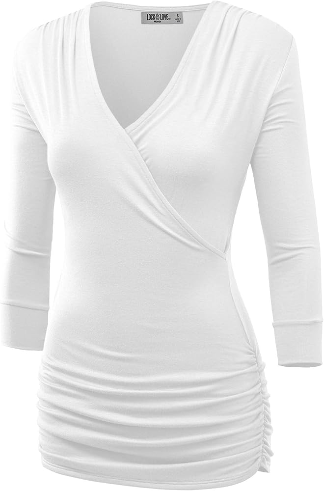 Lock and Love Women's 3/4 Sleeve Cross Front Wrapped V Neck Top S-3XL