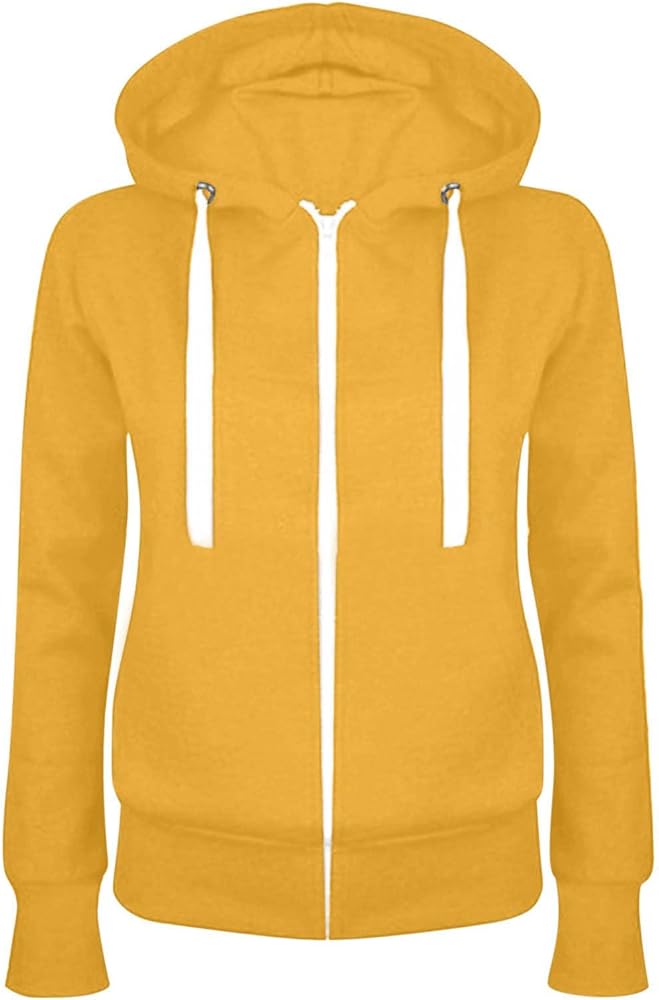 Sweatshirts for Women Lightweight Drawstring Long Sleeve Full-Zip Hooded Sweatshirt Casual Dressy Solid Sweater Coat