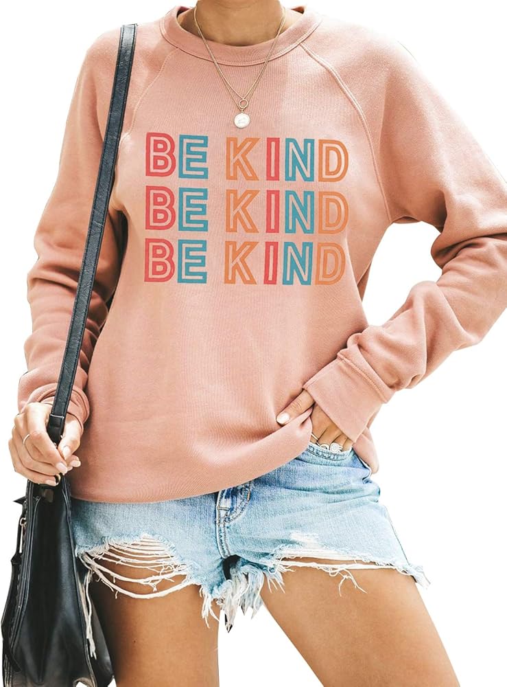 Blooming Jelly Womens Be Kind Sweatshirt Crewneck Loose Fit Cute Long Sleeve Tops Ladies Fall Clothes Winter Teacher Outfits