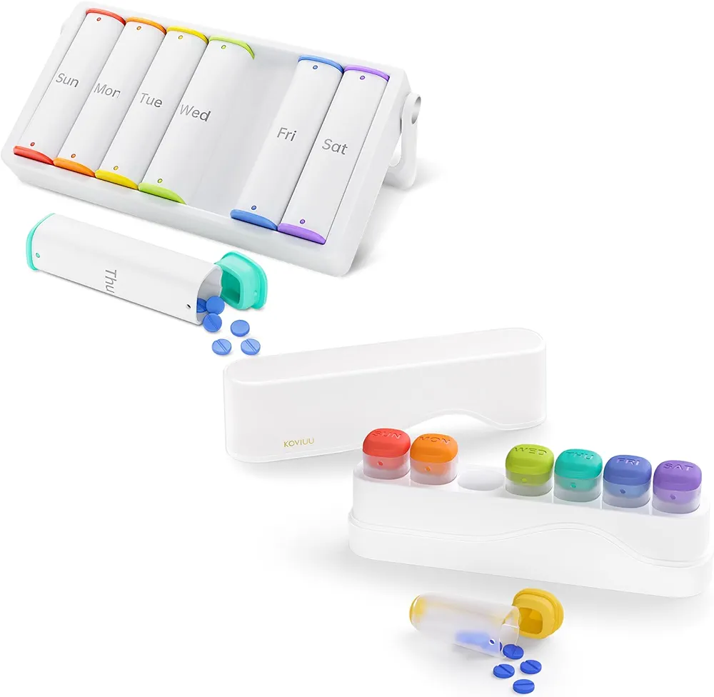 Weekly Pill Organizer Twice a Day(White) and Weekly Pill Box Once a Day(White)