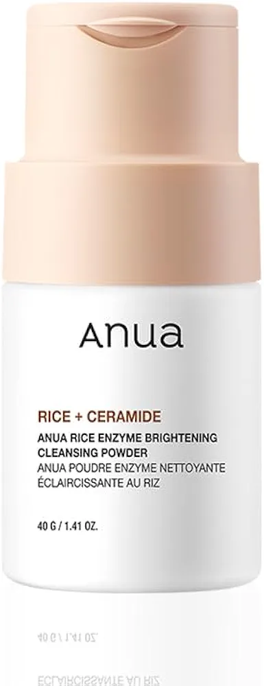 ANUA RICE ENZYME BRIGHTENING CLEANSING POWDER, Rice Mask, Ceramide, Gentle Face Wash for Brightening, Radiant Skin, Facial Cleanser for Dry Skin, Korean Skincare, Fragrance Free, 40g/1.41fl.oz.