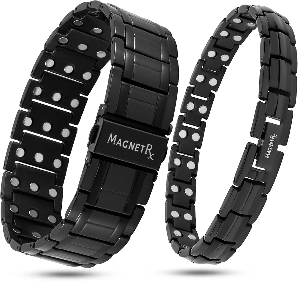 MagnetRX® Magnetic Matching Bracelets for Couples – Ultra Strength Black Magnetic Bracelets for Men and Women – His and Hers Matching Magnetic Bracelets Set