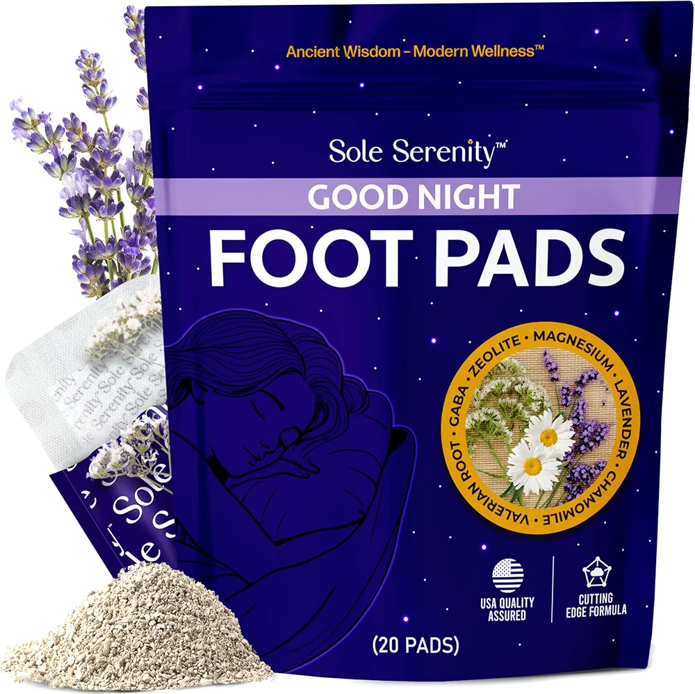 Sole Serenity Good Night Foot Pads with Magnesium Glycinate, Valerian Root, Lavender (Calming) (20 Pads, Calm Sleep)