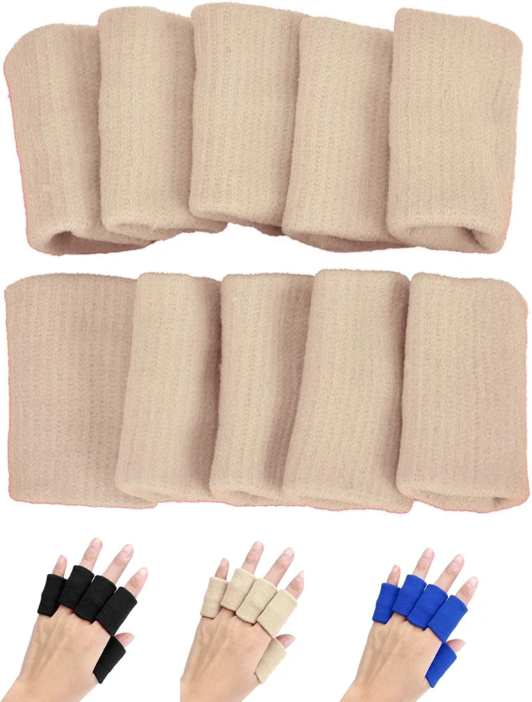 BodyMoves 10 Finger Brace Splint Sleeve Thumb Support Protector Cushion Pressure Safe Elastic Breathable Stabilizers (Desert Sand)