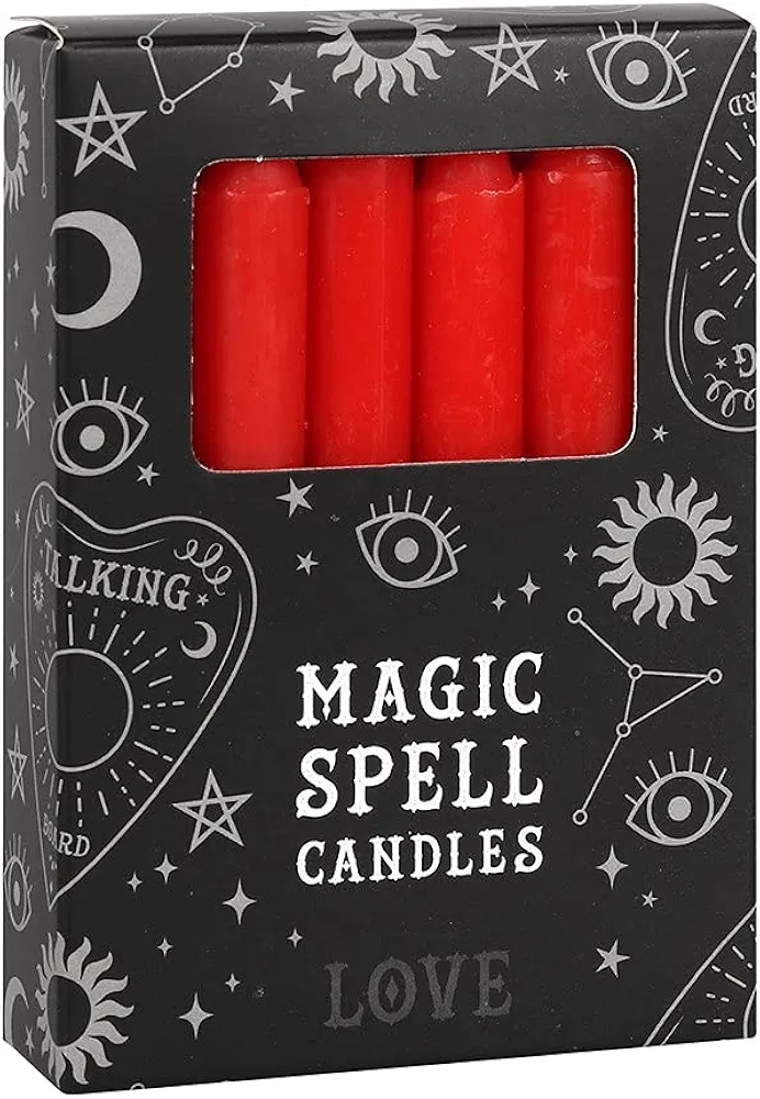 Unscented 4 inches Tall Magic Spell Chime Candles Witchcraft Supplies for Personal Wiccan Altar, Spells, Charms & Rituals - Pack of 12 (Red-Love)