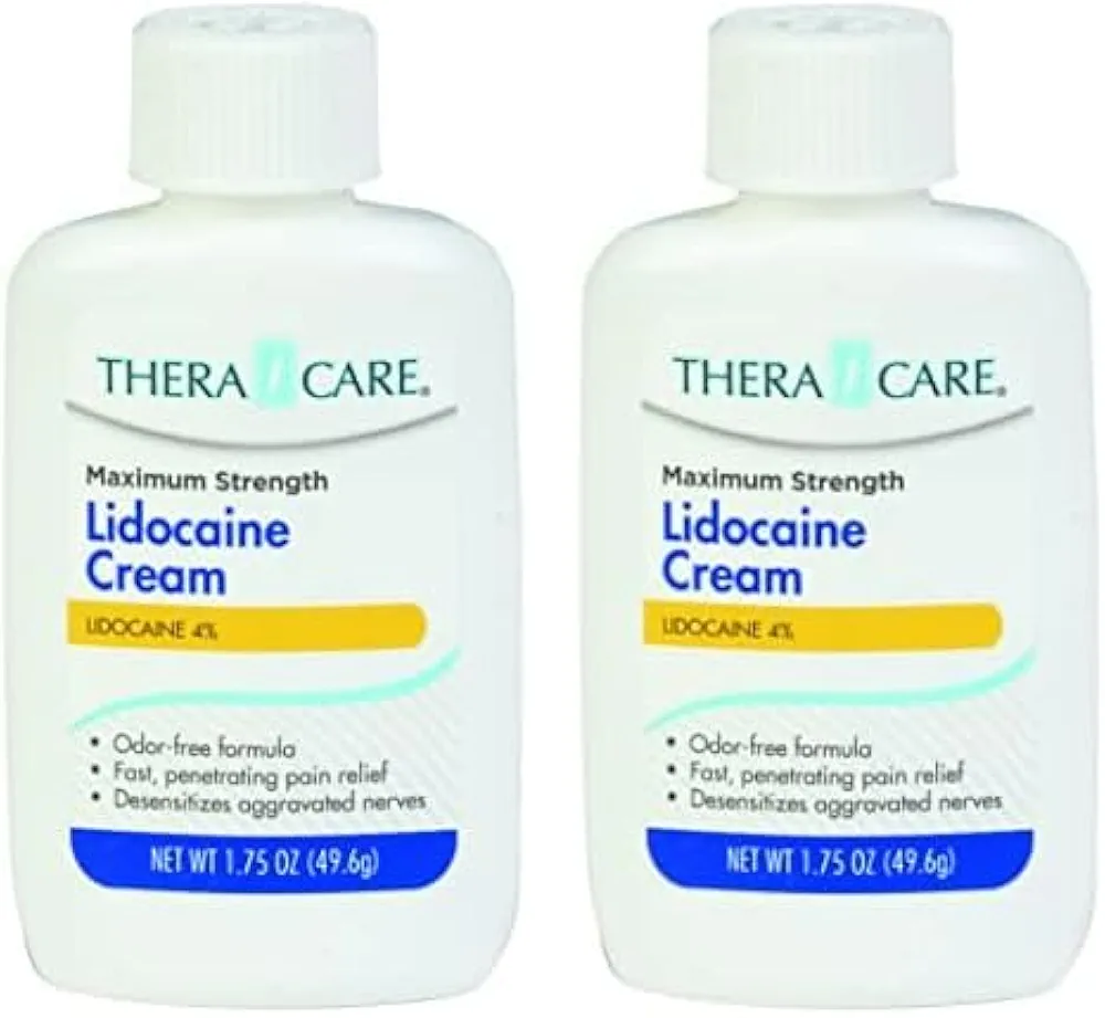 Thera Care Maximum Strength OTC Lidocaine Cream | Numbs Away Pain | Long-Lasting Relief | Non-Greasy | 1.75 Oz (Pack of 2)