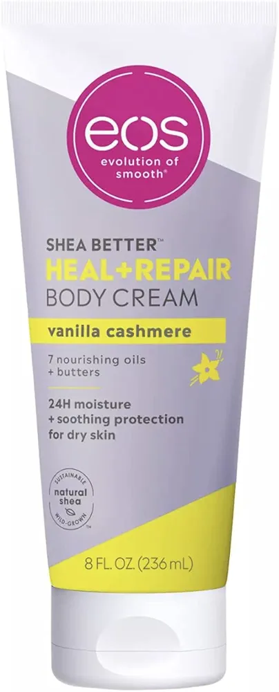 eos Shea Better Body Cream - Vanilla Cashmere Natural Body Lotion and Skin Care 24 Hour Hydration with Shea Butter & Oil 8 oz 1 Pack