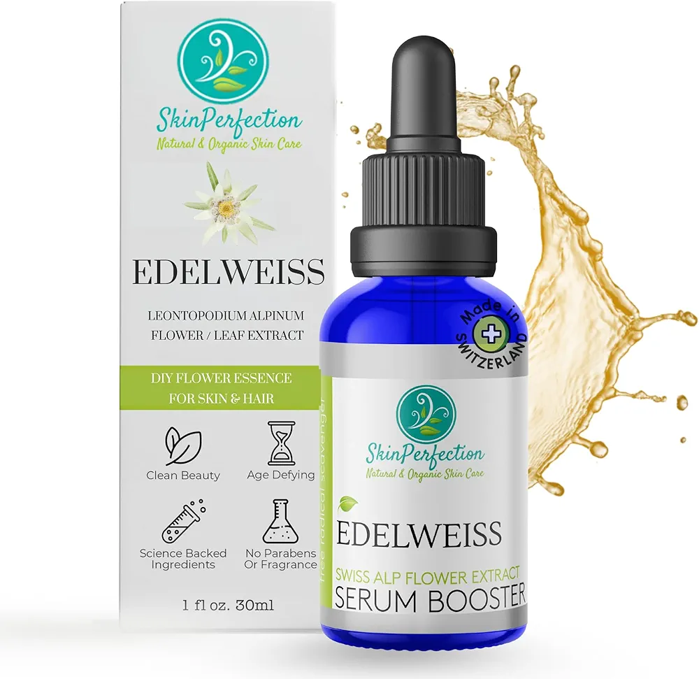 Skin Perfection Edelweiss Natural Derived Plant Antioxidant Extract with Vitamin C for Hydration for Younger Looking Skin with Easy to Add Dropper Make Your Own Skincare and Hair Tonics