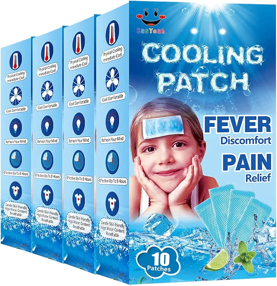 40 Sheets Cooling Patches for Fever Discomfort & Pain Relief, Cooling Relief Fever Reducer, Soothe Headache Pain, 10 Count Per Box (4 Boxes)