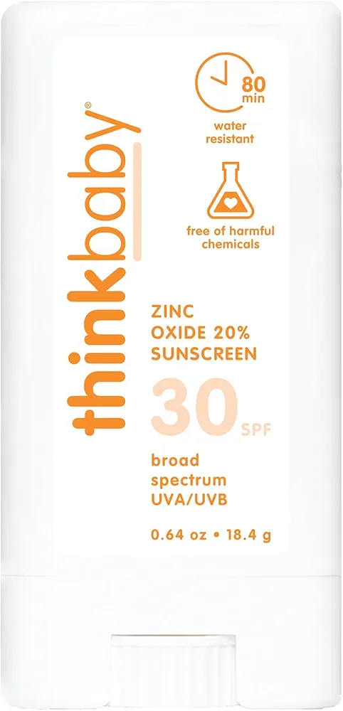 Thinkbaby SPF 30 Sunscreen Stick – Safe, Natural, Water Resistant Sun Cream for Babies, Kids & Adults – Mineral UVA/UVB Sun Protection – Reef Friendly Travel Stick, 0.64oz