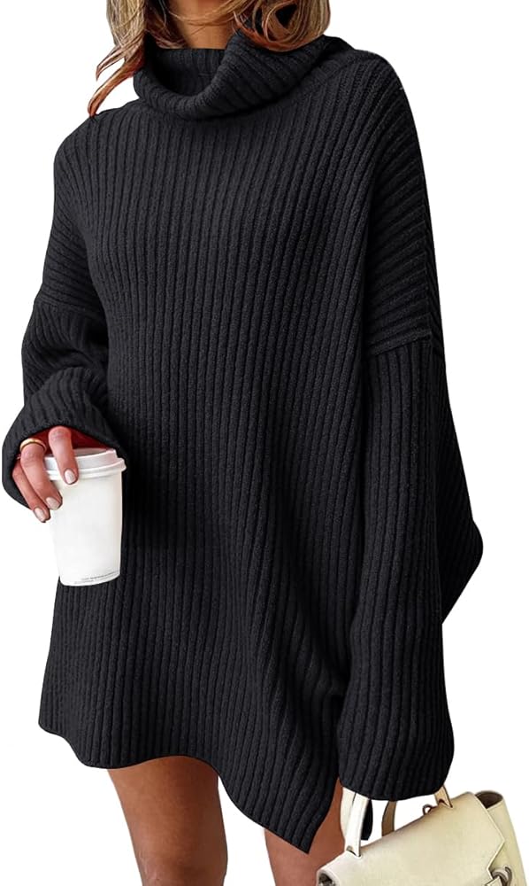 LILLUSORY Womens Turtleneck Oversized Long Batwing Sleeve Sweater Dress 2024 Plus Size Tunic Pullover Knit Fall Dresses