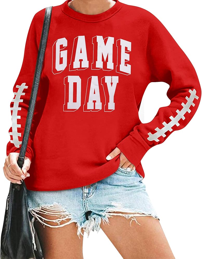 Women Game Day Sweatshirt Football Fan Game Day Shirt Letter Print Long Sleeve Casual Top