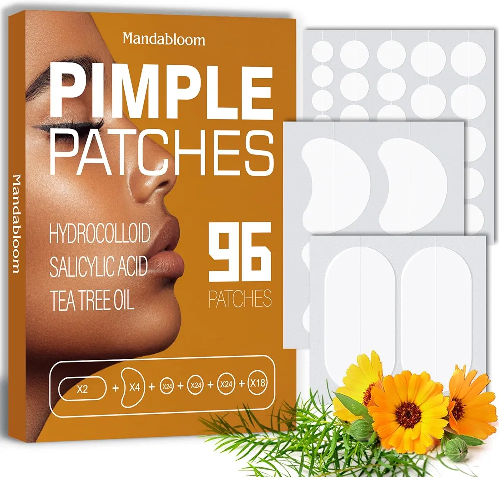 Acne Pimple Patches Set, 6 Sizes 96 Patches for Large or Spot Zit Breakouts, Acne Patches for Face, Chin or Body, Hydrocolloid Bandages Acne Treatment with Tea Tree Oil & Salicylic Acid