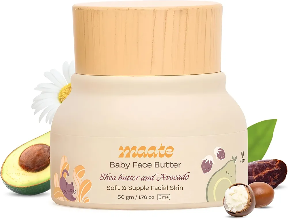 MAATE Baby Face Butter (50 gm) | Enriched with Shea Butter & Avocado | Baby Cream For Face | Baby Face Butter For Kids 0-12 years | Nourishes & Softens Skin | Quick Absorbing and Extremely Light