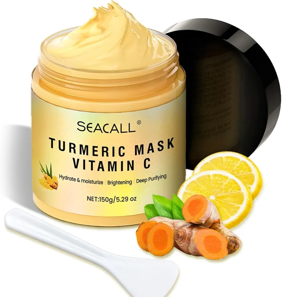 Vitamin C Face Mask with Kaolin Clay and Turmeric for Dull Skin and Blemishes,Facial Mask for Oil Control and Moisturizing 5.29 Oz