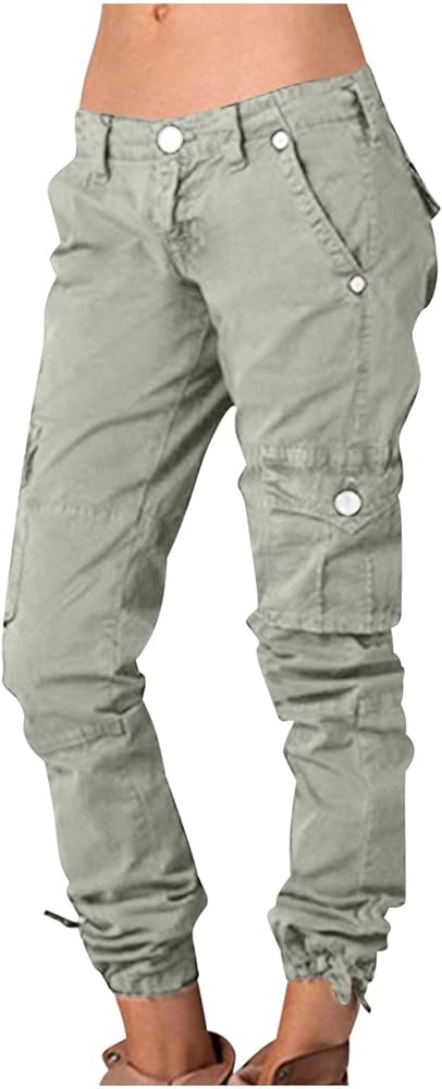 SMIDOW Low Rise Cargo Pants for Women Casual Streetwear Straight Leg Trousers Stretchy Combat Military Pants with Pockets