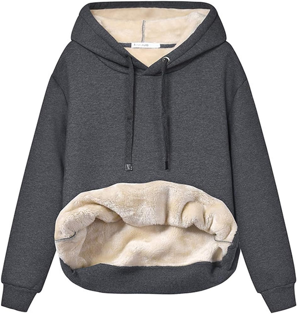 Gihuo Women's Winter Warm Hoodie Sherpa Fleece Lined Pullover Hoodie Hooded Sweatshirt Heavyweight Casual Tops (02DarkGrey, Small)