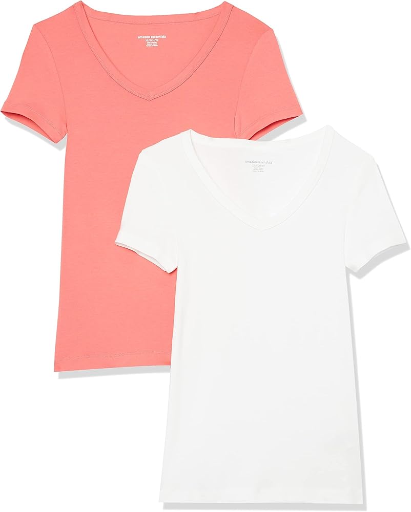 Amazon Essentials Women's Slim-Fit Short-Sleeve V-Neck T-Shirt, Pack of 2