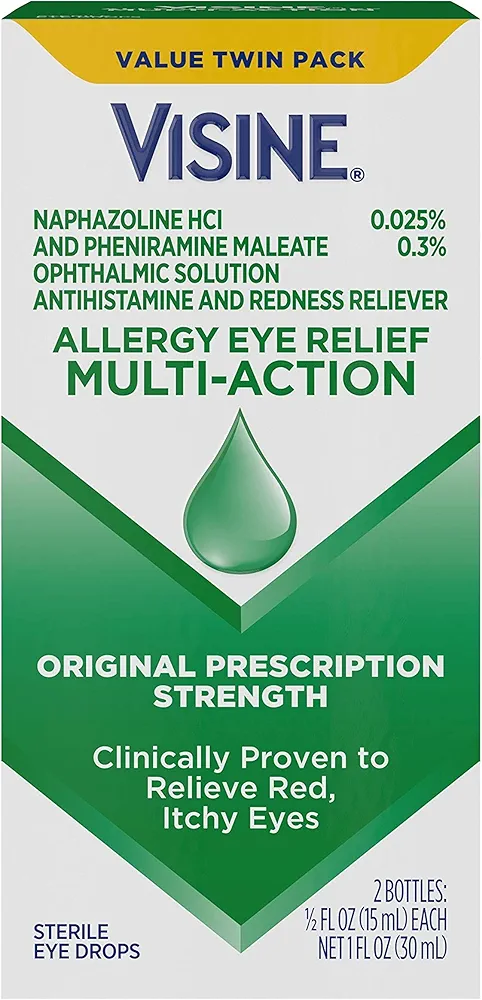 Visine Allergy Eye Relief Multi-Action Antihistamine & Redness Reliever Eye Drops with Pheniramine Maleate & Naphazoline HCl, Eye Drop Treatment for Red, Itchy, Allergy Eyes, 0.5 fl. oz