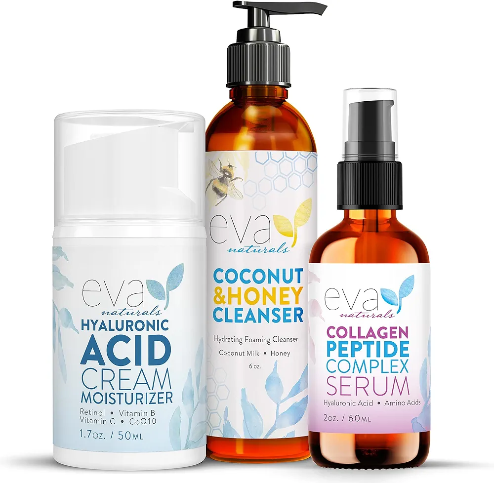 Peptide Complex Serum, Hyaluronic Acid Moisturizer, Coconut & Honey Cleanser